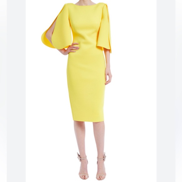 Badgley Mischka Split Sleeve Lemon Sunshine Midi Dress Size 4 NWT
